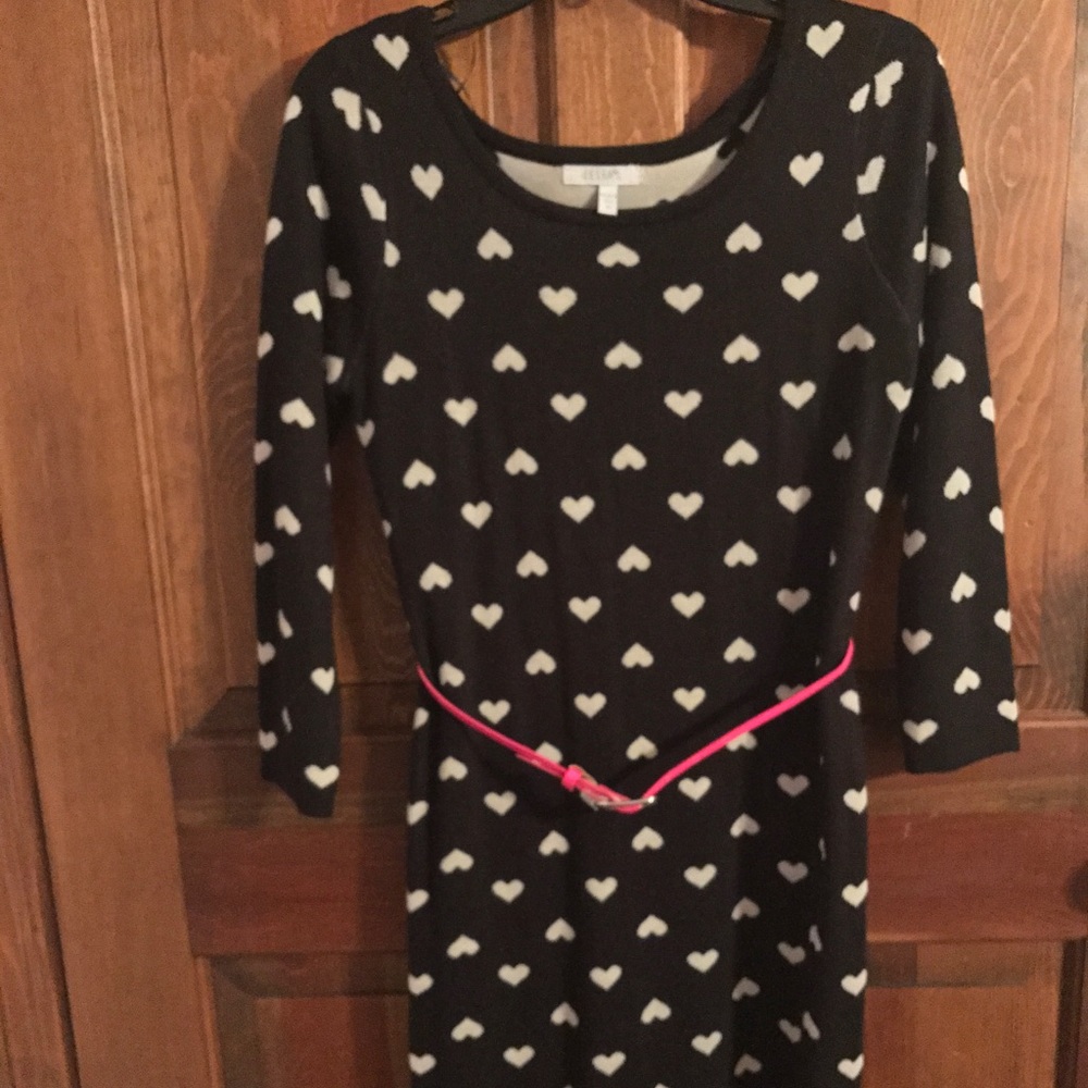 Delia's black patterned sweater dress w/ pink belt